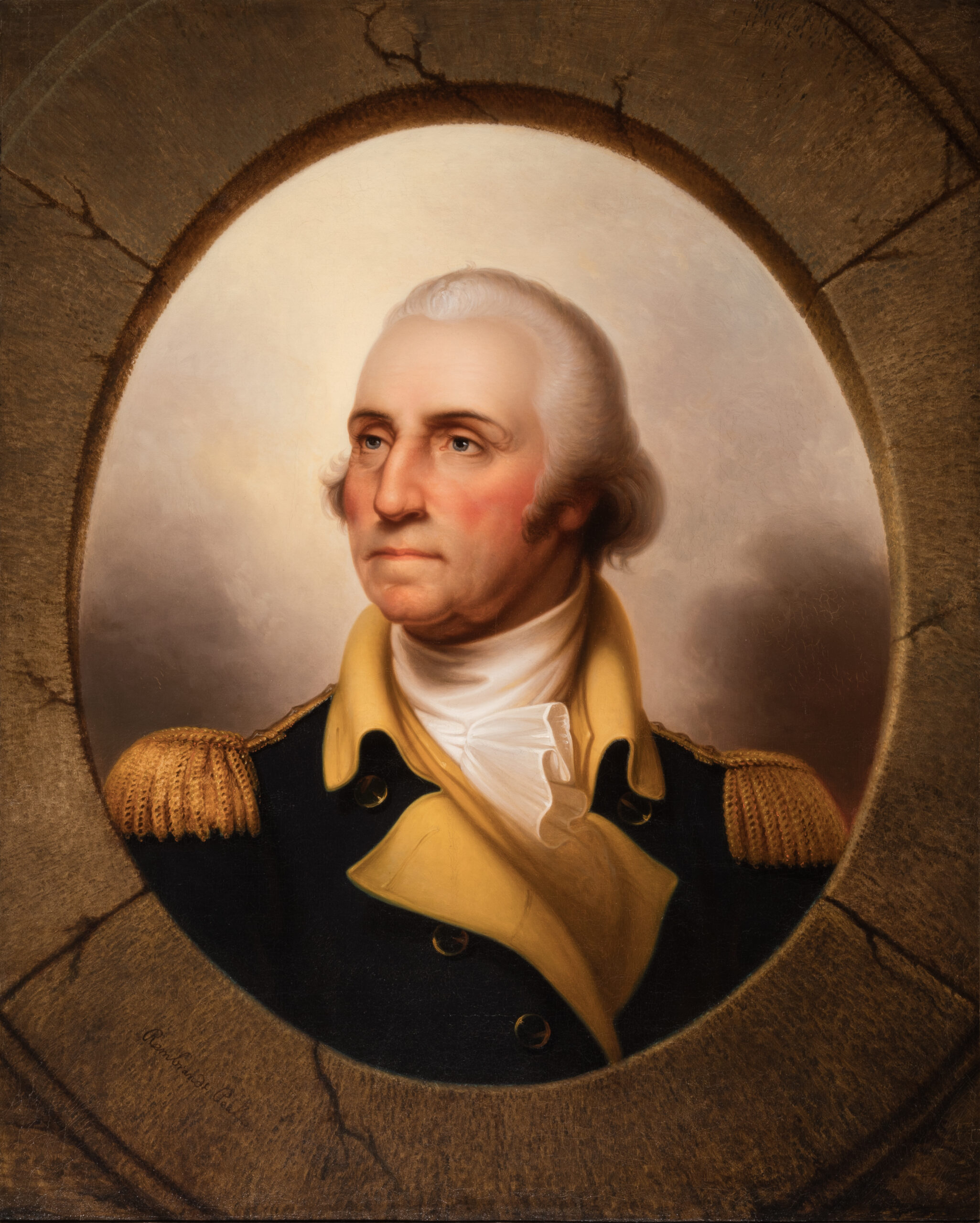 A painting of George Washington.