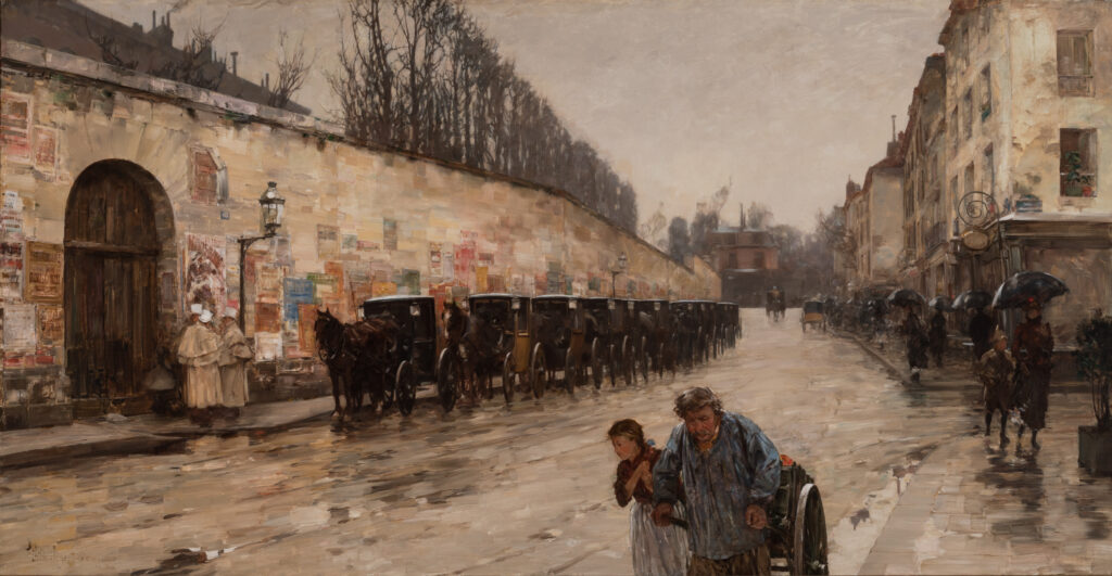 A rainy street scene in Paris.