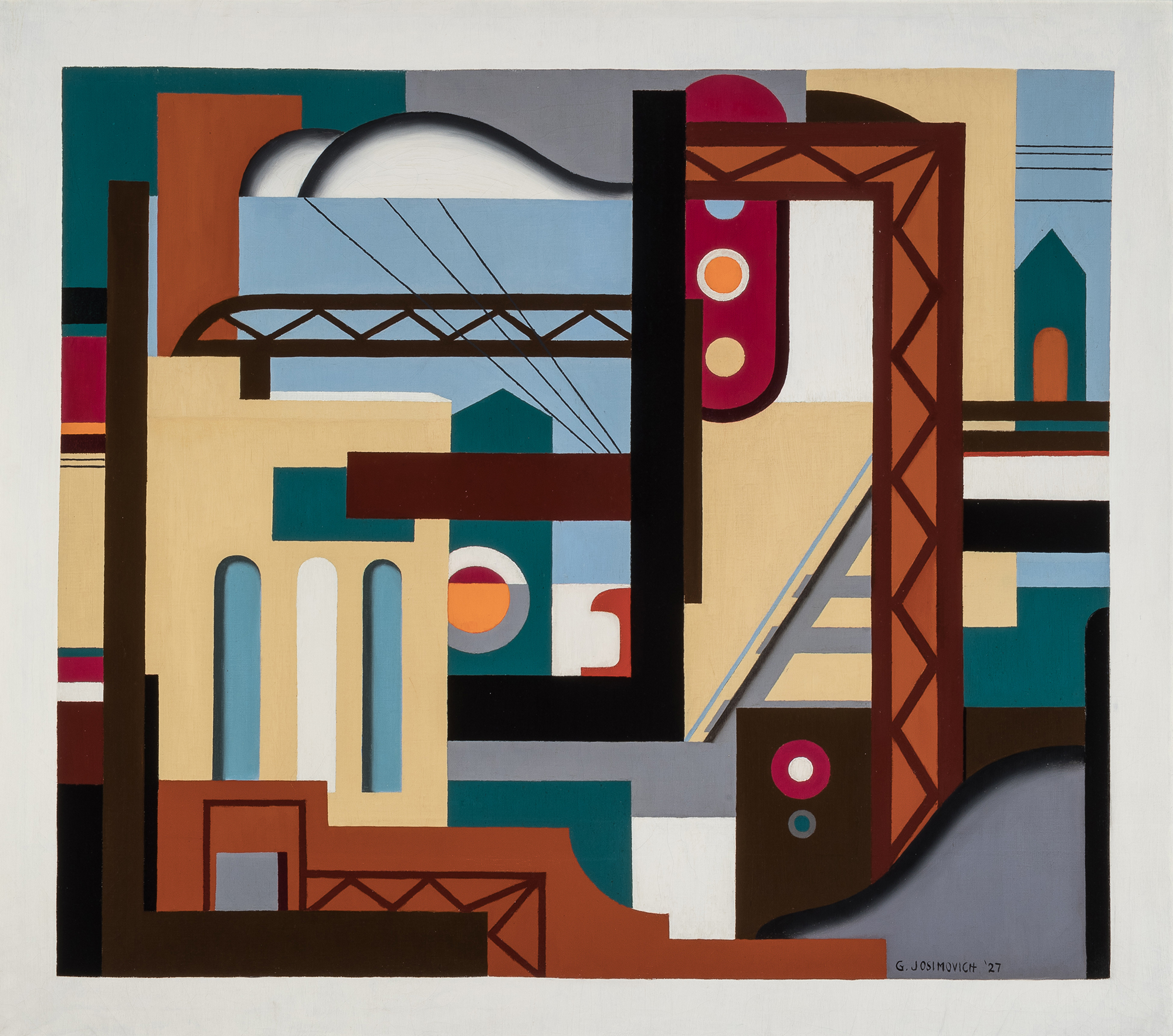 Abstract painting of a city.