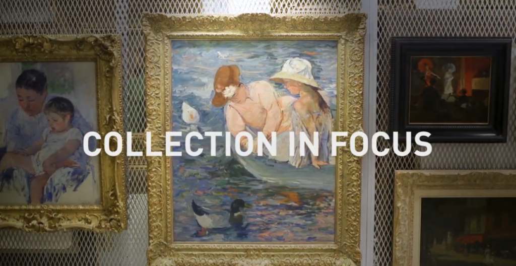 "Collection in Focus" in white letters on top of an image of an oil painting.