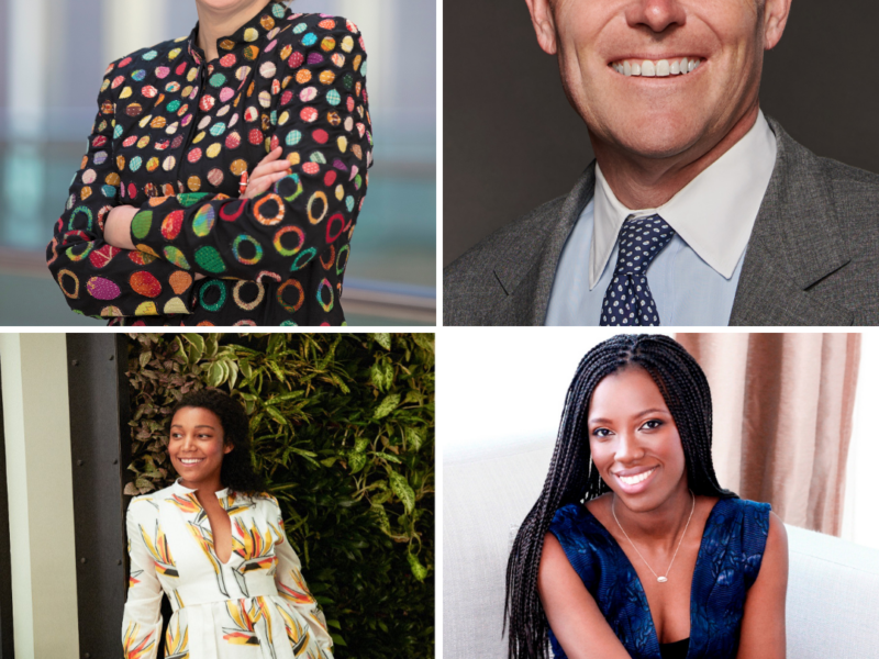 Headshots, clockwise from top left, of Kaywin Feldman, Henry P. Johnson, Catherine Sarr, Victoria Rogers