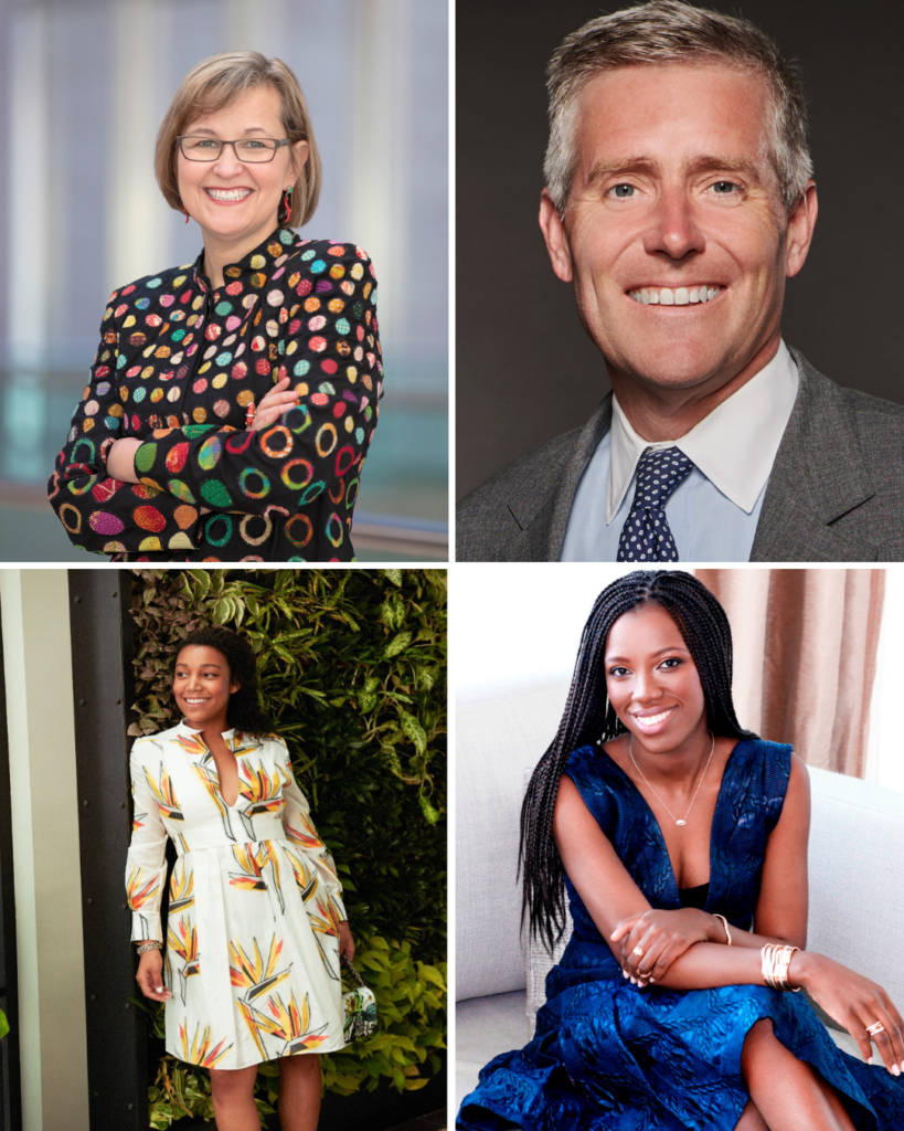 Headshots, clockwise from top left, of Kaywin Feldman, Henry P. Johnson, Catherine Sarr, Victoria Rogers