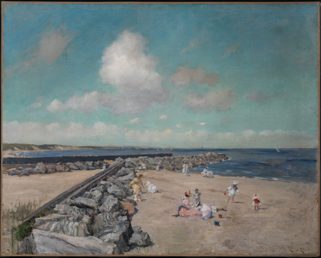 Painting of a beach on a sunny day.