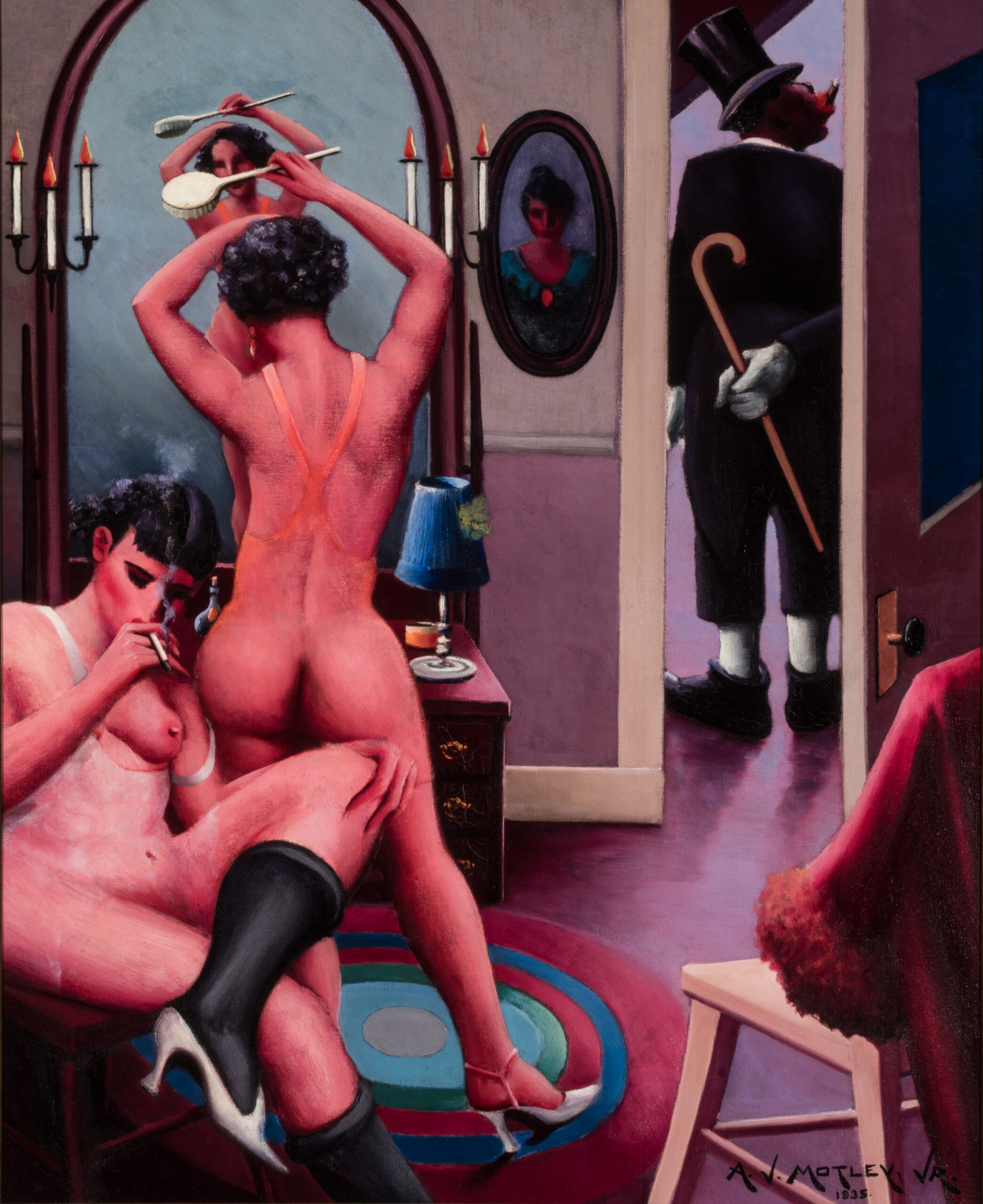 Two people in a dressing room preparing for a show.