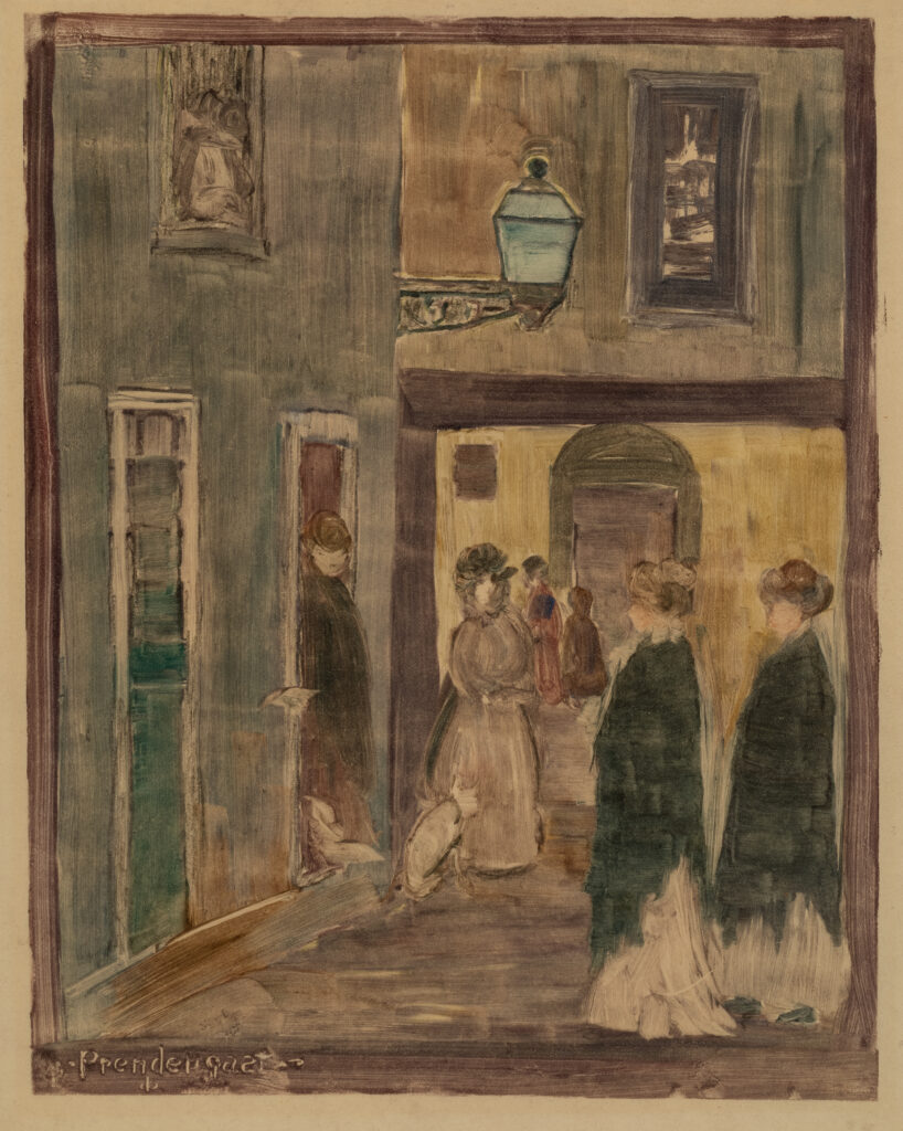 Four women walk through the streets of Venice.