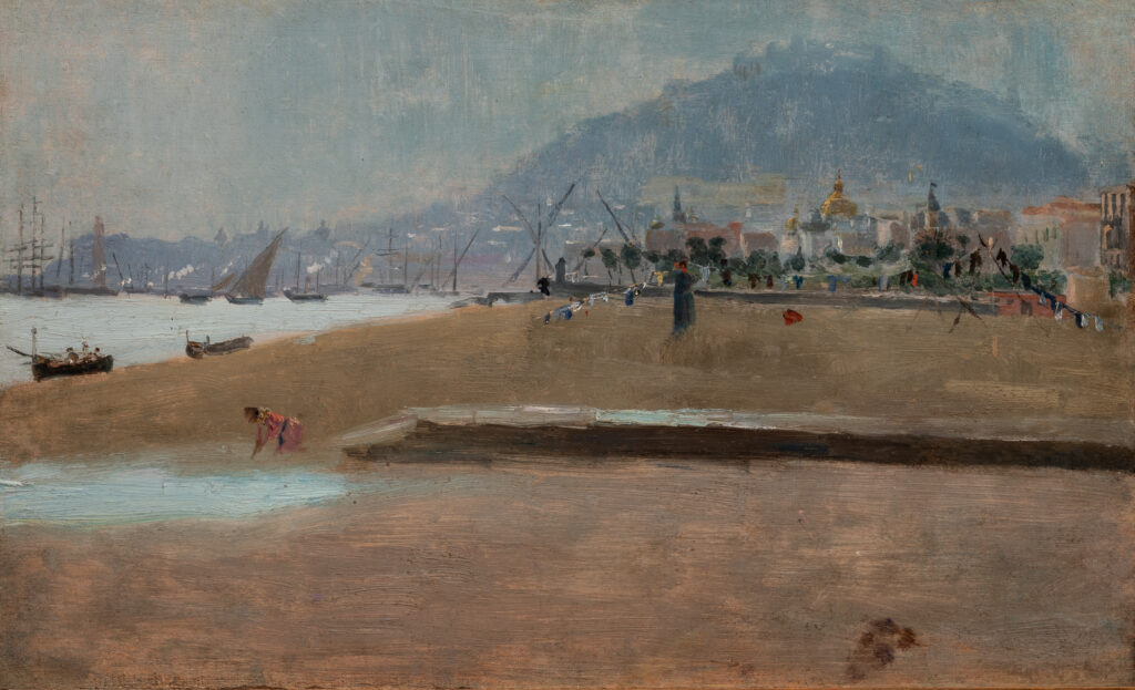 A painting of a beach scene.