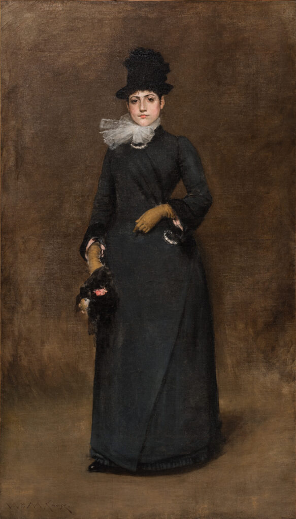 A painting of a woman dressed in black.