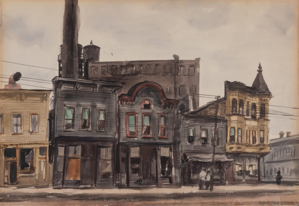 A watercolor of a city street in Chicago.