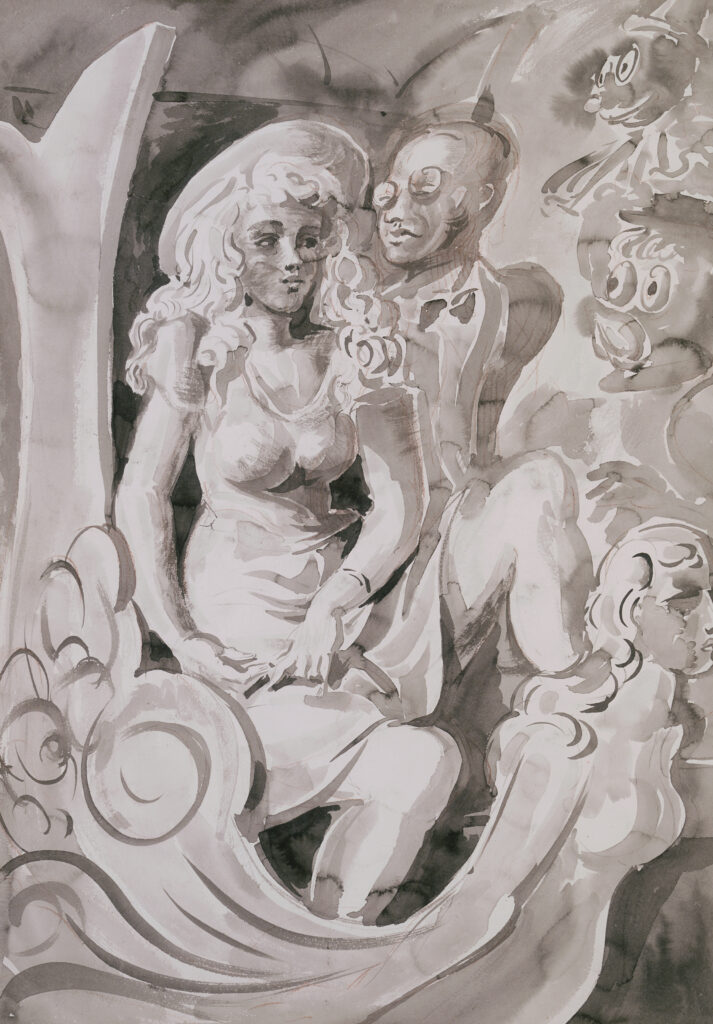 Two people sitting on a carnival ride.