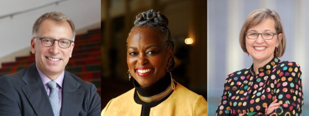 Arthur Cohen, Amina Dickerson, and Kaywin Feldman headshots.