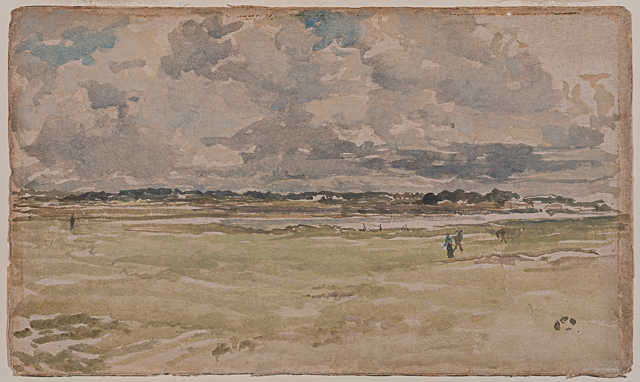 A watercolor of a golfing scene.