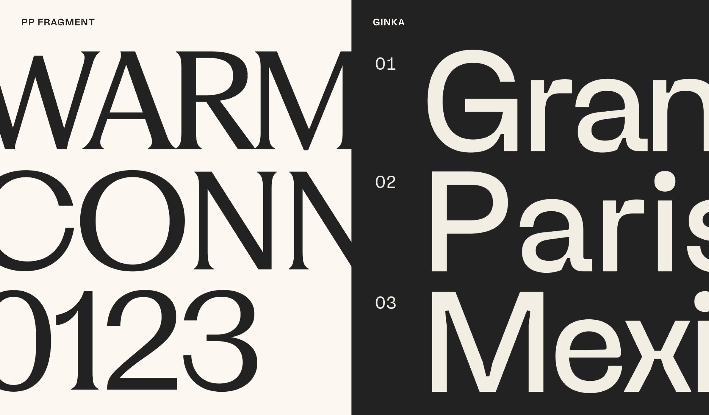 PP Fragment text examples on the left next to Ginka text examples on the right.