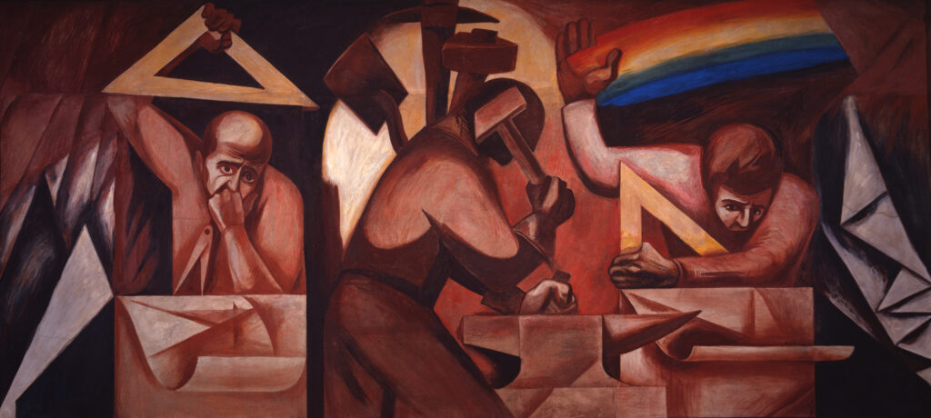 A image of figures working.